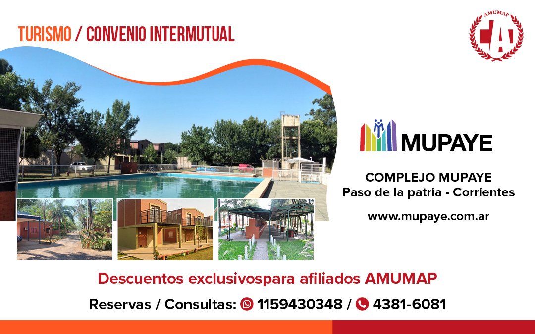 Turismo. Complejo Mupaye (Corrientes). Descuentos Amumap